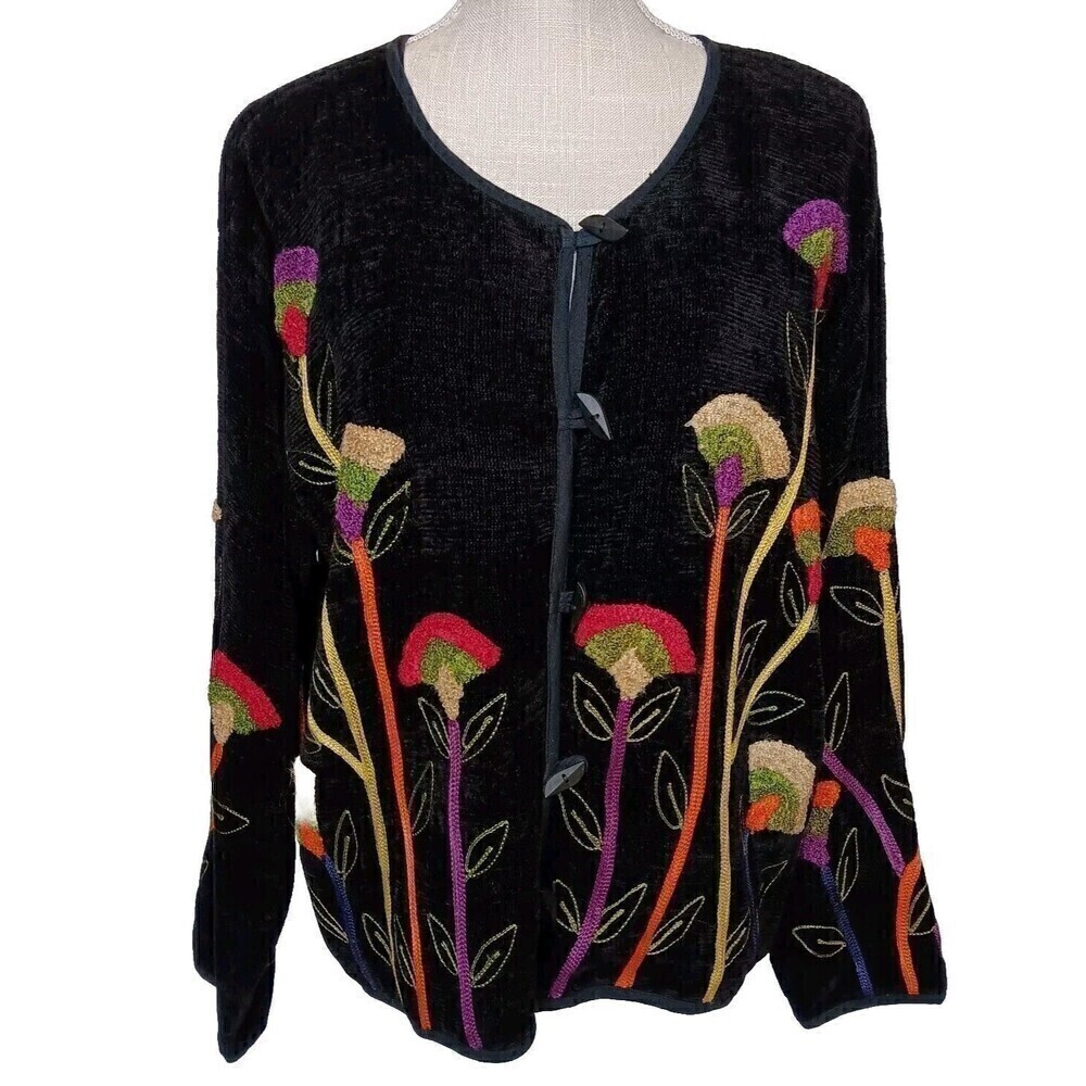 VTG LIFE STYLE Women's Black/Multicolor Button-Up Jacket Size S 1990s
